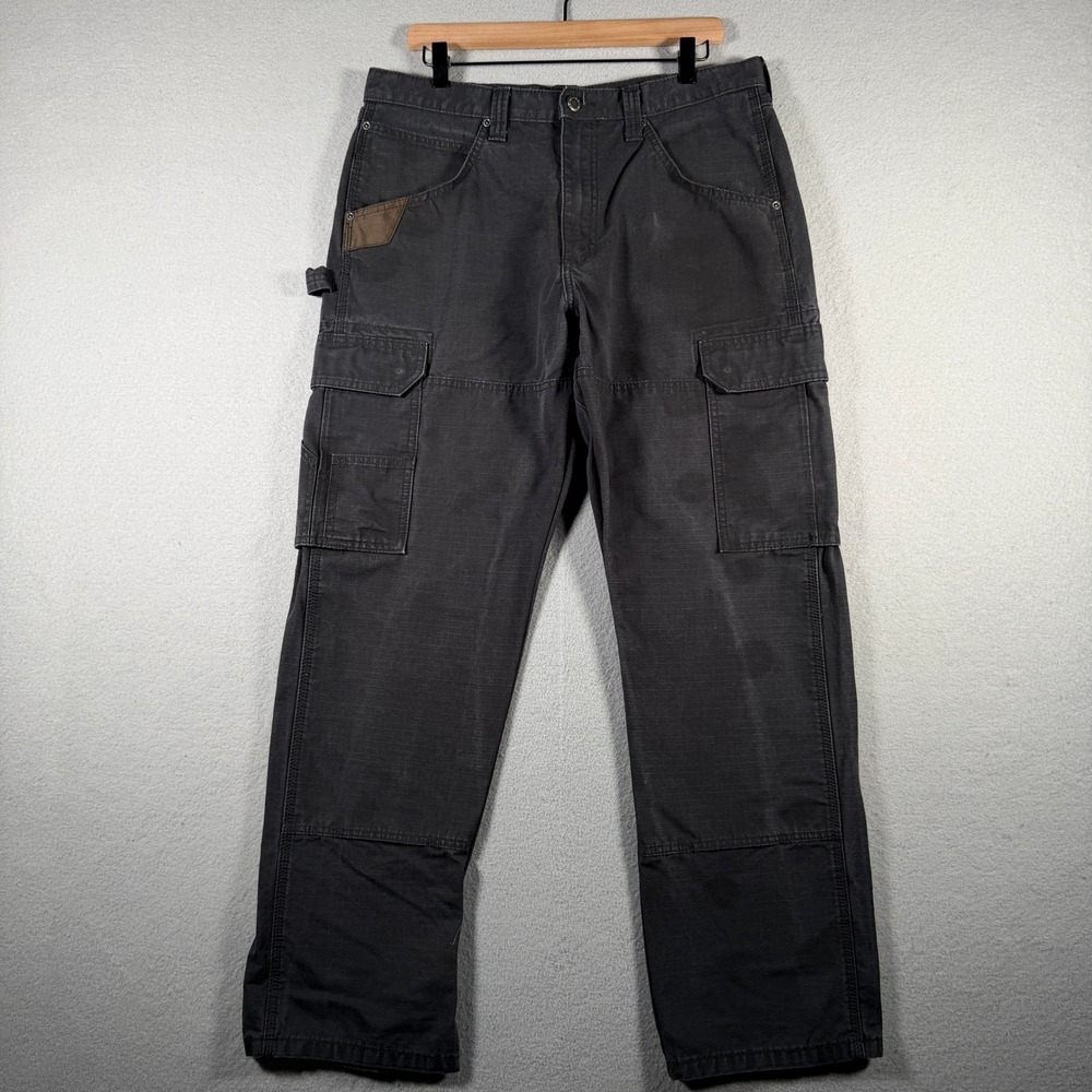 Wrangler Workwear Mens Charcoal Grey Ripstop Cargo Pants Straight Fit 34x32